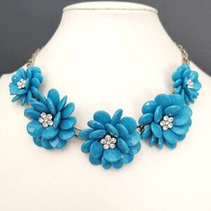 Teal flower necklace with clear cz accents